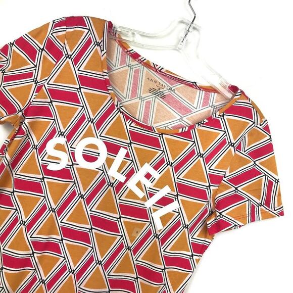 Ann Taylor SOLEIL Pink Yellow Graphic T Shirt Top NWT - Picture 1 of 6